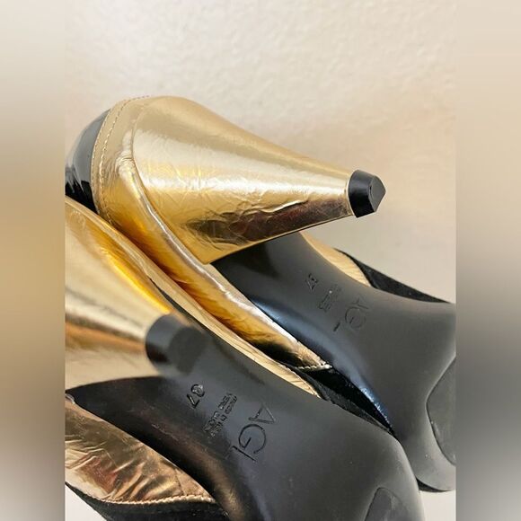 AGL gold metallic black leather Ankle boots 37 - Picture 9 of 11